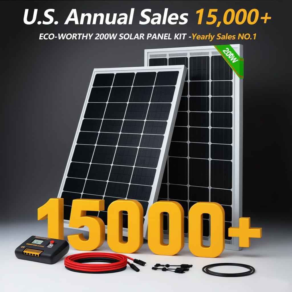 ECO-WORTHY 200W Solar Panel Kit – 2×100W Monocrystalline Panels with 30A PWM Controller