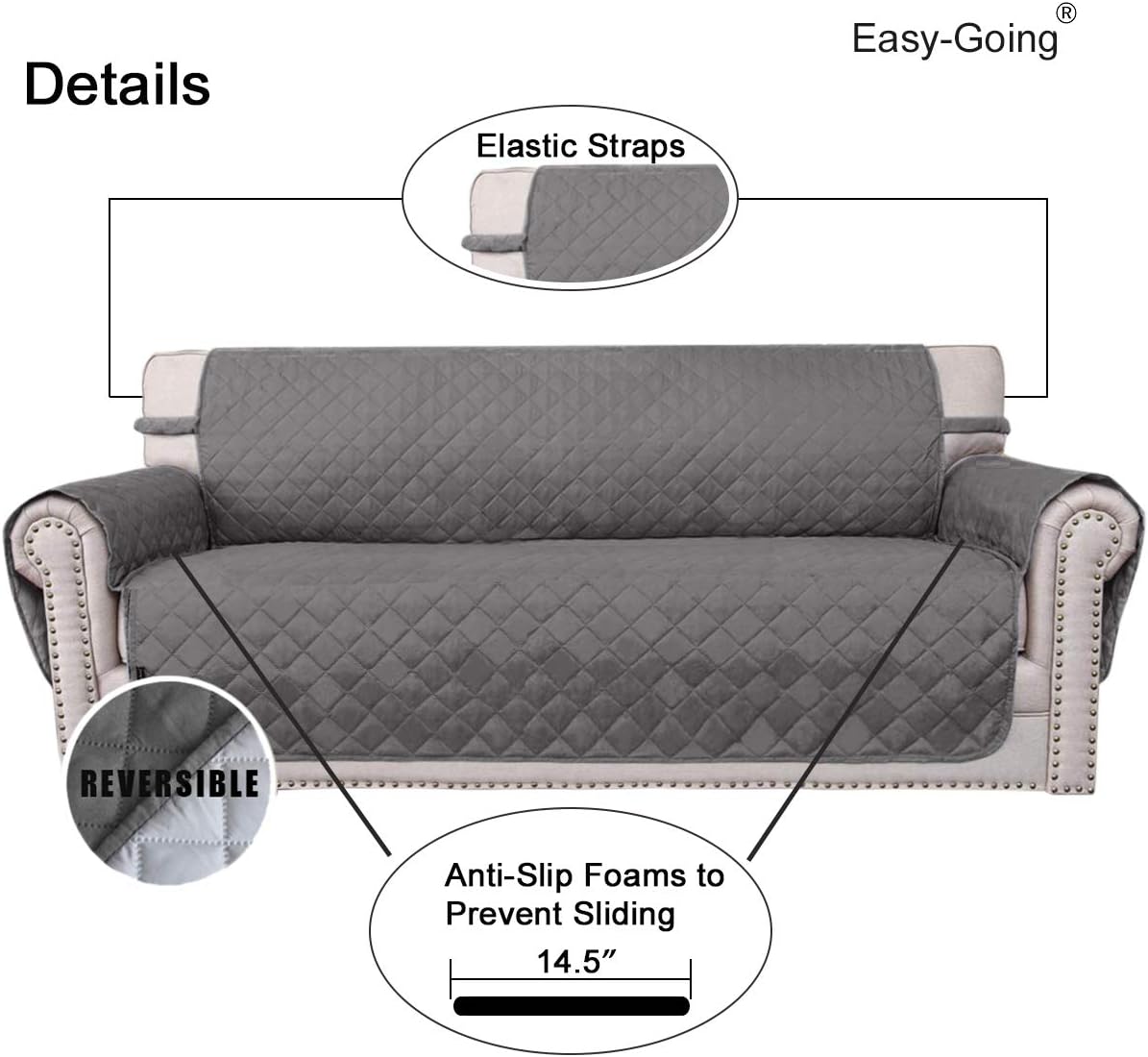 Easy-Going Reversible Water Resistant Sofa Cover for 3 Cushion Couch – Non-Slip Pet Friendly Slipcover, Gray/Light Gray
