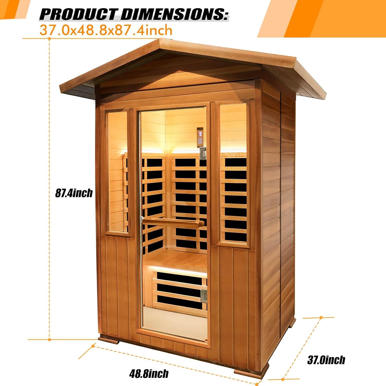OUTEXER 2 Person Outdoor Infrared Sauna – Red Cedar Wood with App Control & LED Lights