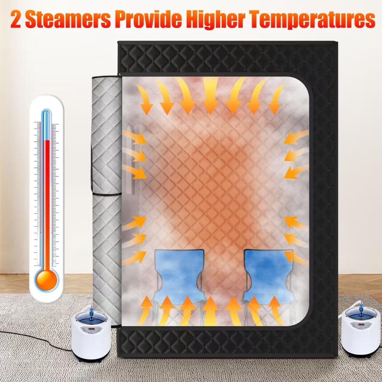 2 Person Portable Indoor Steam Sauna Tent with 2 Steamers & Chairs