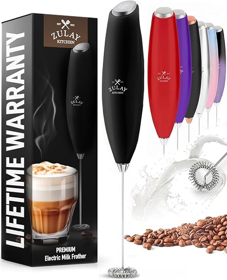 Zulay Kitchen Handheld Electric Milk Frother for Coffee, Matcha & Lattes – Black