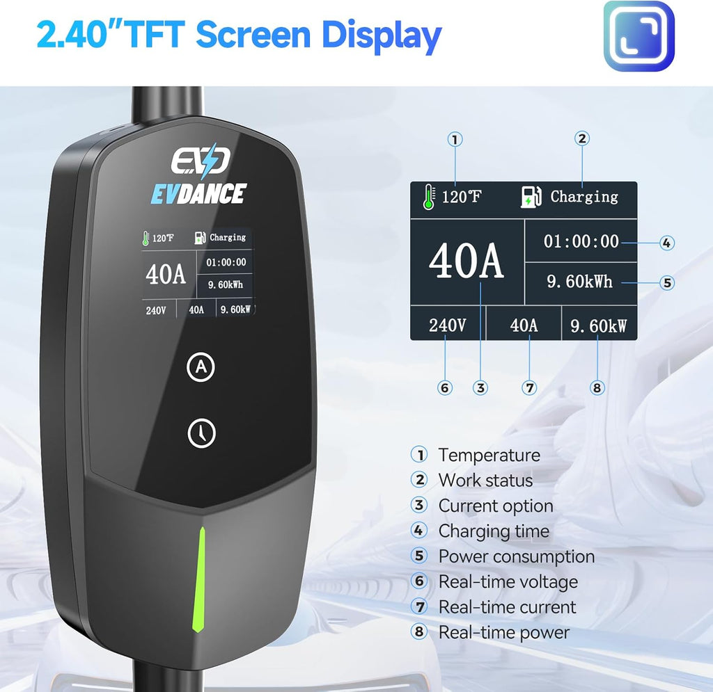Level 2 EV Charger 40A 240V Portable Electric Vehicle Charger with 25FT Cable