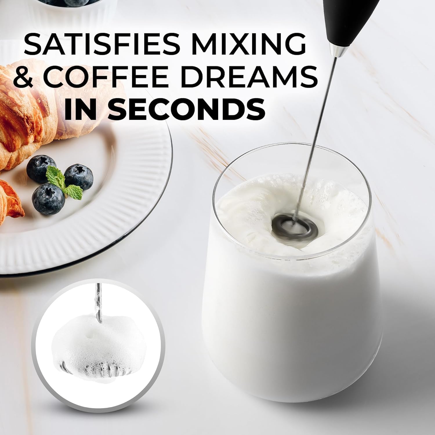 Zulay Kitchen Handheld Electric Milk Frother for Coffee, Matcha & Lattes – Black