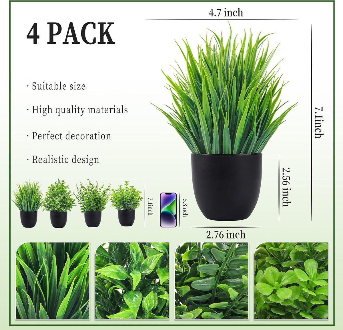 Fake Plants 4 Packs Artificial Plants