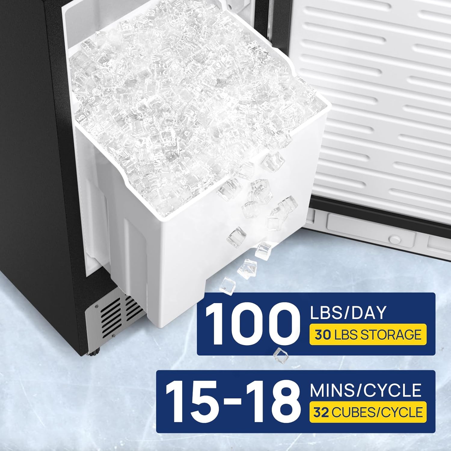 EUHOMY 15" Commercial Under Counter Ice Maker – 90 lbs/Day Built-In Ice Machine