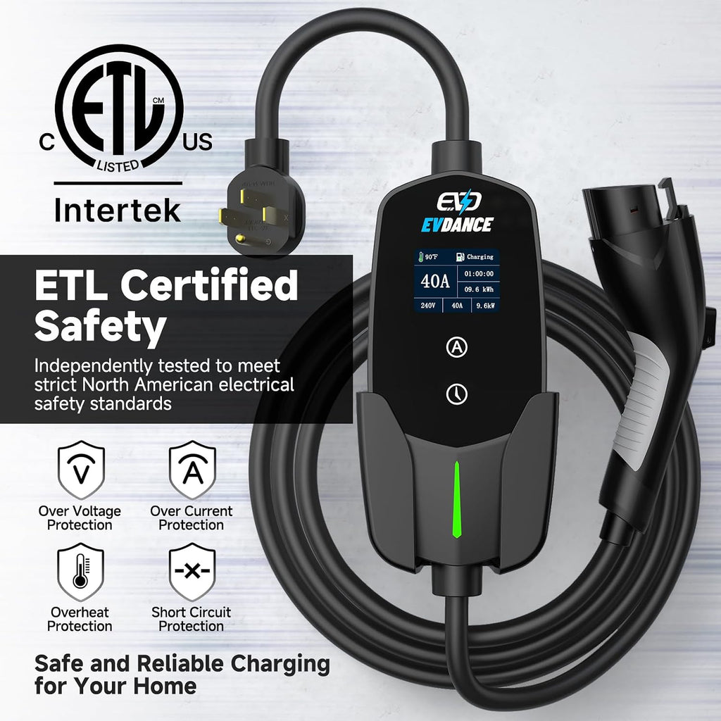 Level 2 EV Charger 40A 240V Portable Electric Vehicle Charger with 25FT Cable
