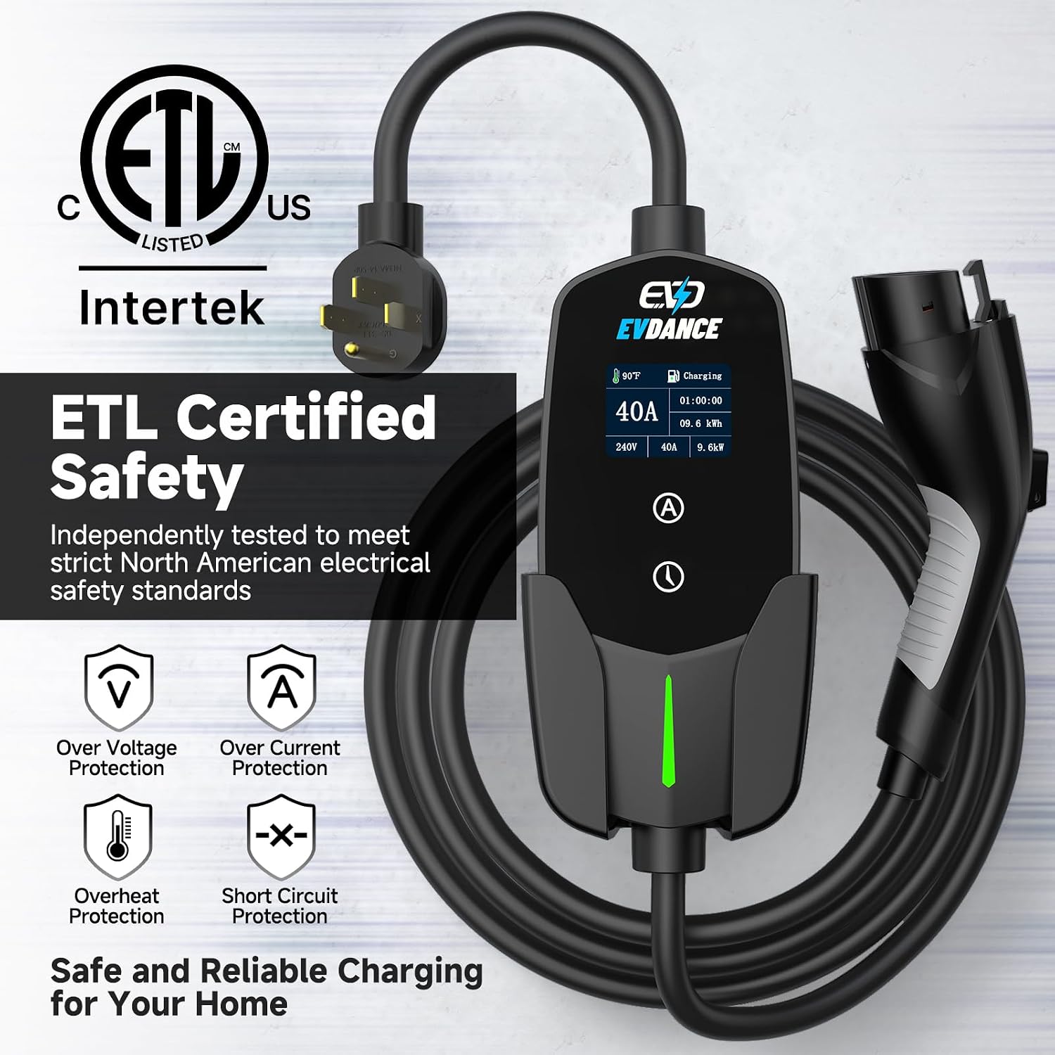 Level 2 EV Charger 40A 240V Portable Electric Vehicle Charger with 25FT Cable
