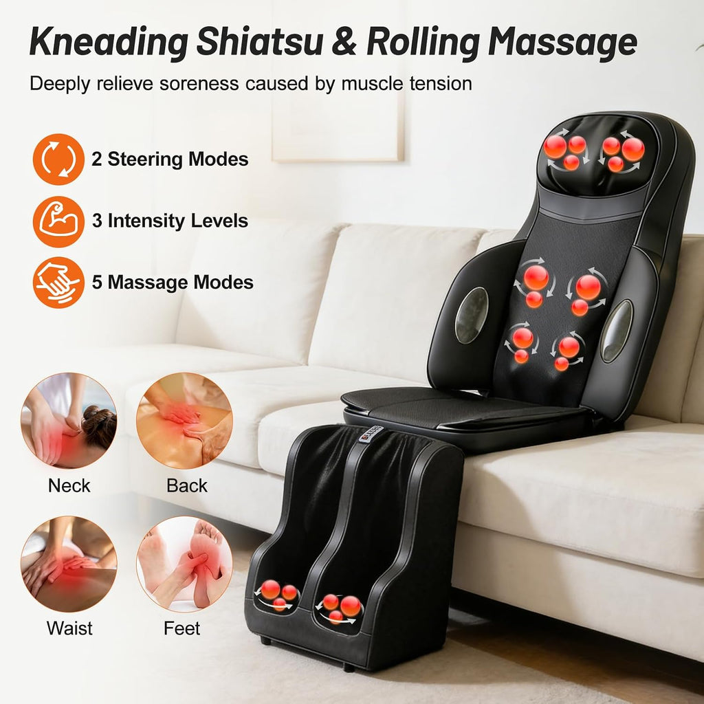 Kalamera Full Body Shiatsu Massage Chair Pad with Neck & Foot Massager
