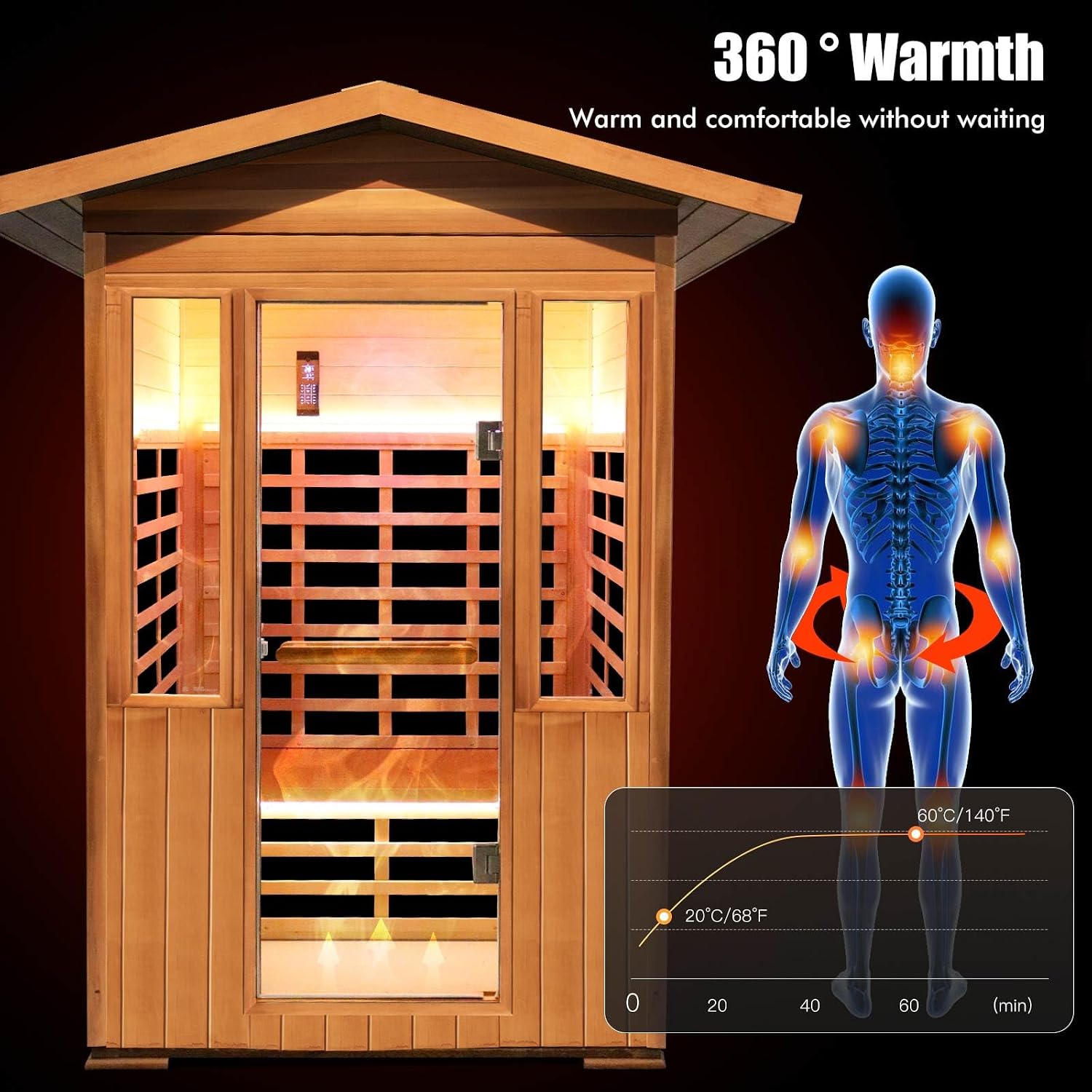 OUTEXER 2 Person Outdoor Infrared Sauna – Red Cedar Wood with App Control & LED Lights