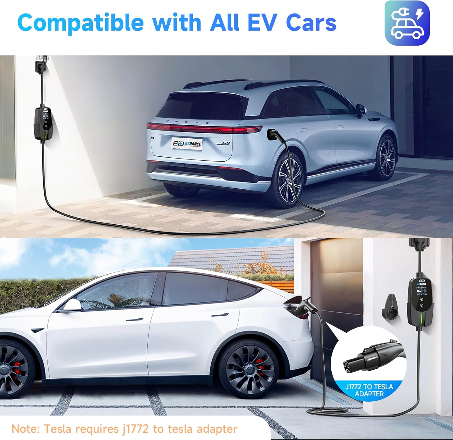 Level 2 EV Charger 40A 240V Portable Electric Vehicle Charger with 25FT Cable