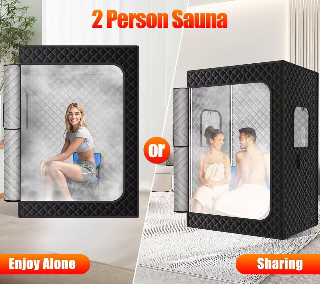 2 Person Portable Indoor Steam Sauna Tent with 2 Steamers & Chairs