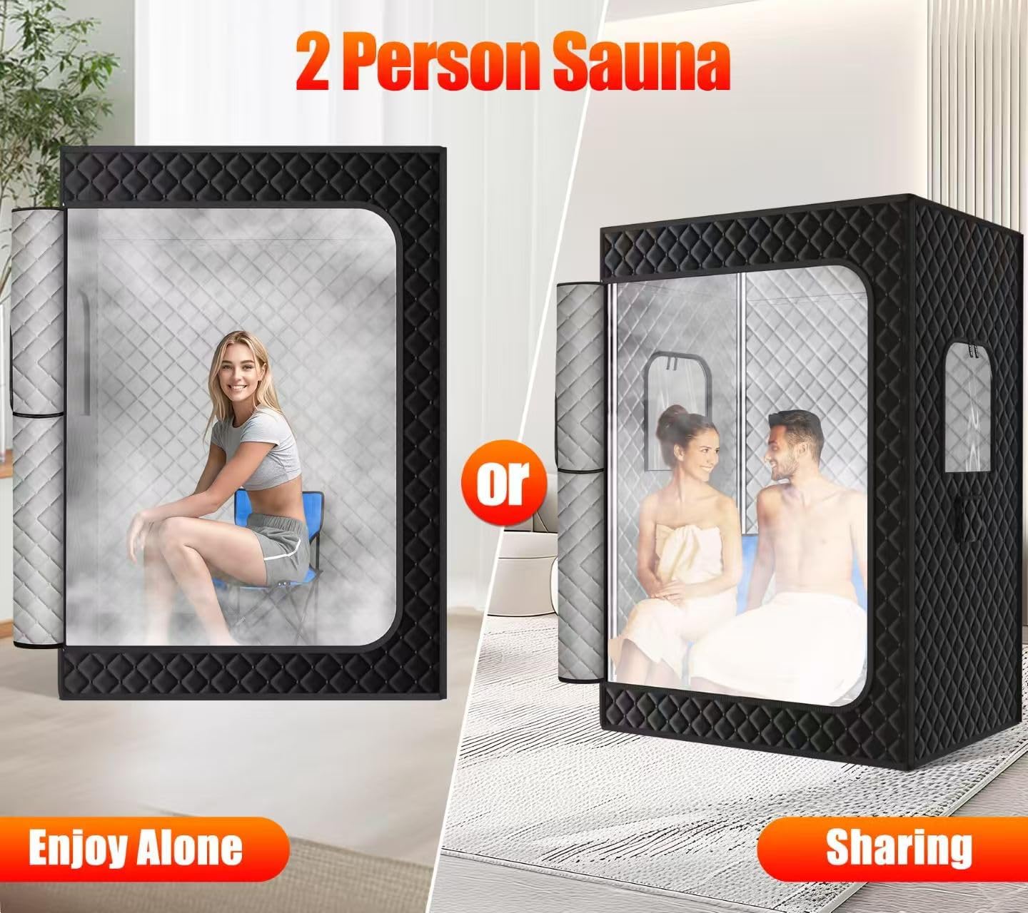2 Person Portable Indoor Steam Sauna Tent with 2 Steamers & Chairs