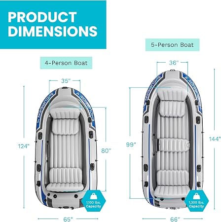 Intex Excursion 4 Inflatable Boat Set – 4 Person Fishing Raft with Oars & Pump