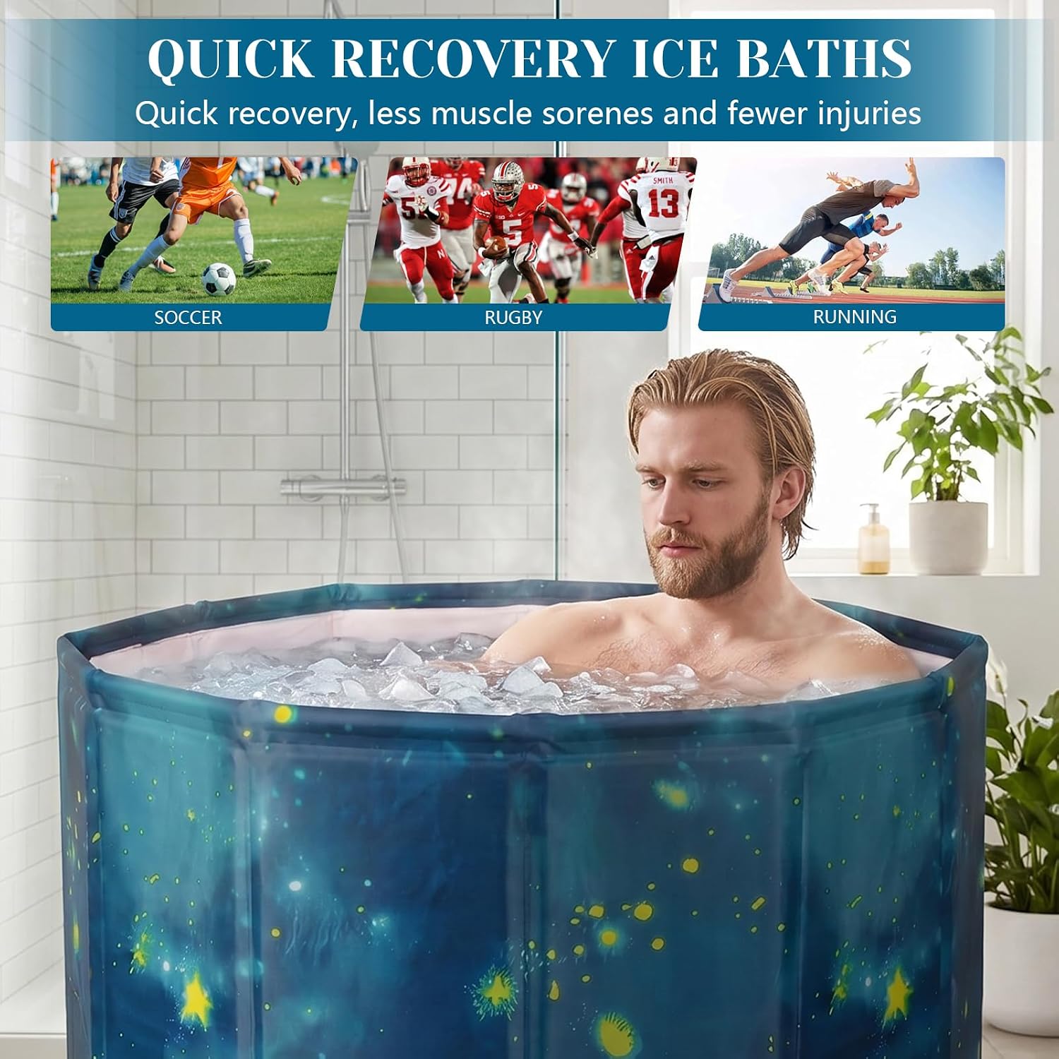 Portable Foldable Ice Bath Tub for Adults – Cold Plunge Recovery Tub (Blue)