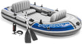 Intex Excursion 4 Inflatable Boat Set – 4 Person Fishing Raft with Oars & Pump