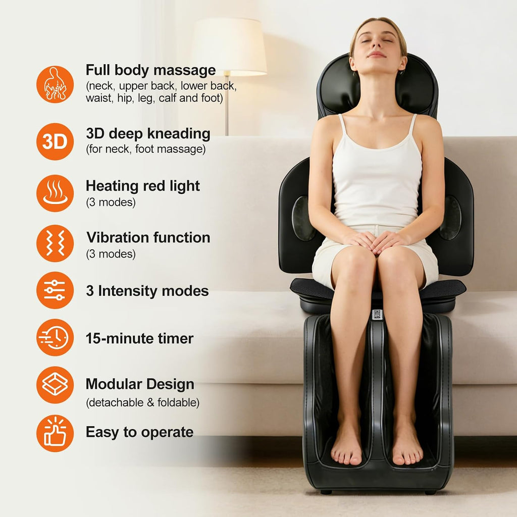 Kalamera Full Body Shiatsu Massage Chair Pad with Neck & Foot Massager