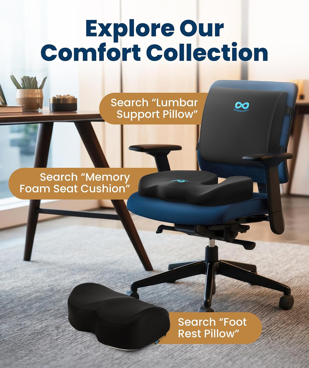 Everlasting Comfort Memory Foam Seat Cushion for Office Chair & Car – Black