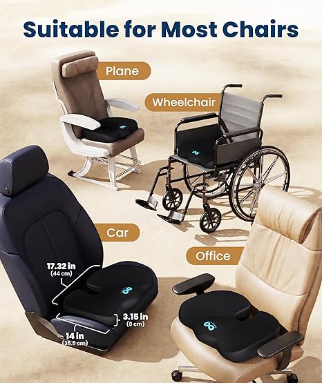 Everlasting Comfort Memory Foam Seat Cushion for Office Chair & Car – Black