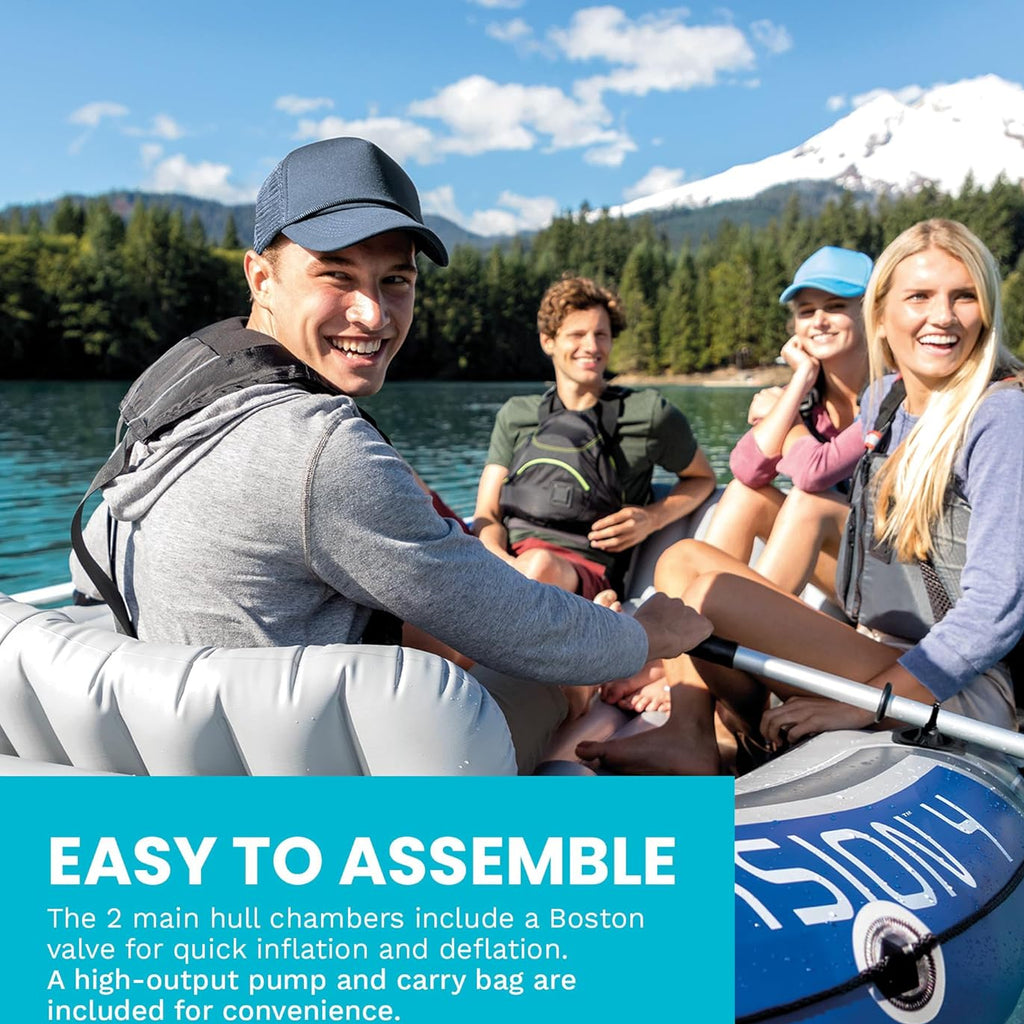Intex Excursion 4 Inflatable Boat Set – 4 Person Fishing Raft with Oars & Pump