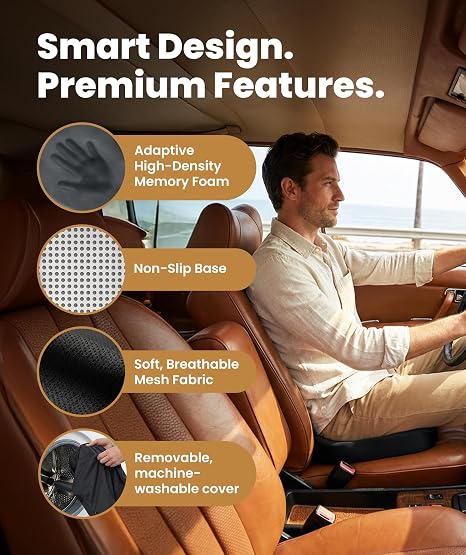 Everlasting Comfort Memory Foam Seat Cushion for Office Chair & Car – Black