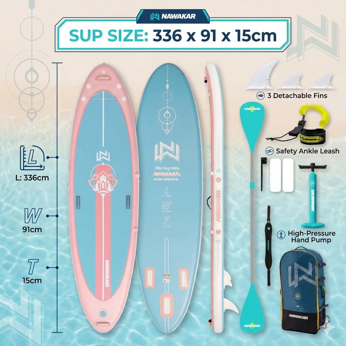 NAWAKAR 336x91x15cm Inflatable Stand Up Paddle Board Extra Wide Yoga ISUP Premium Complete Set Pink Blue Women Adults SUP Boards