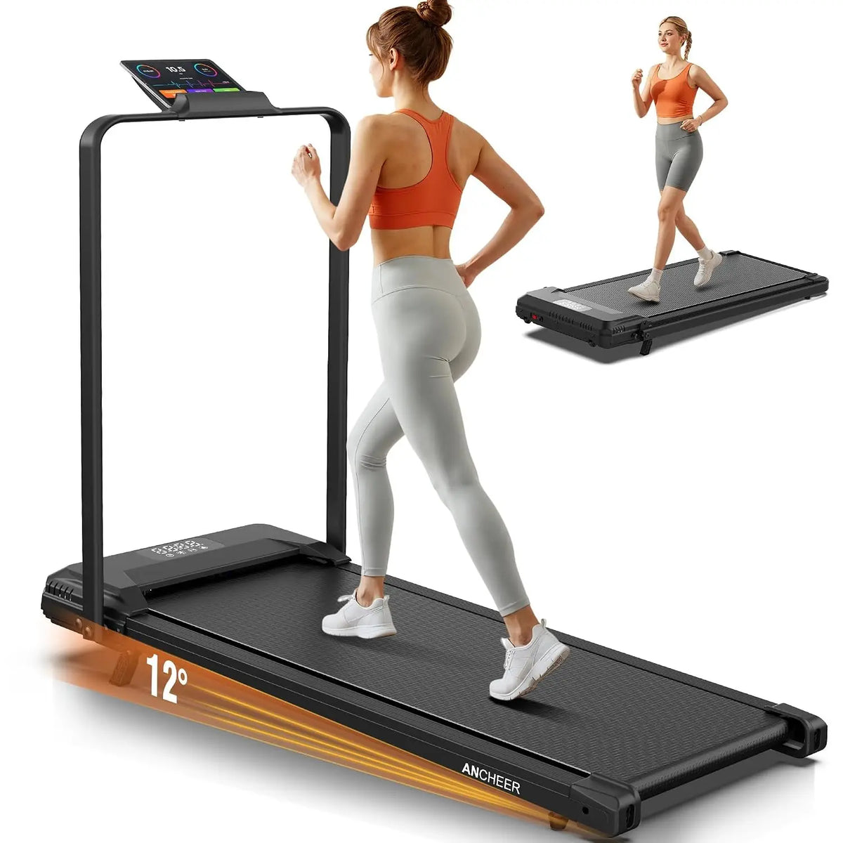 Walking Pad Treadmill with Incline, 3.5HP Portable Foldable Under Desk Treadmill for Home Office Small Spaces with LED