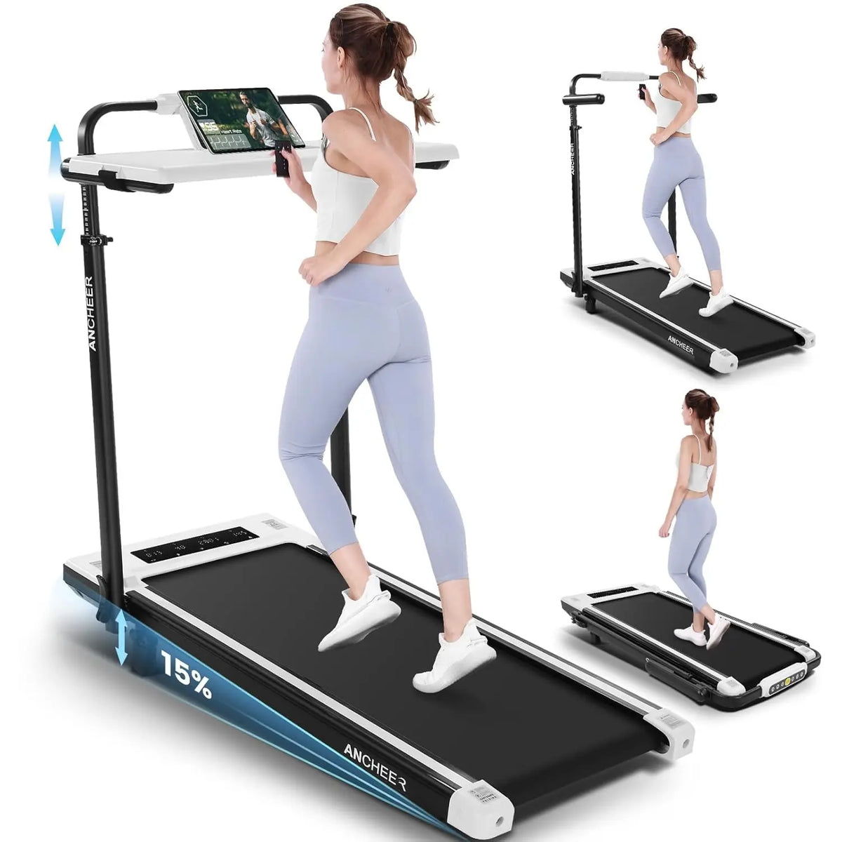 Walking Pad Treadmill with Incline, 3.5HP Portable Foldable Under Desk Treadmill for Home Office Small Spaces with LED