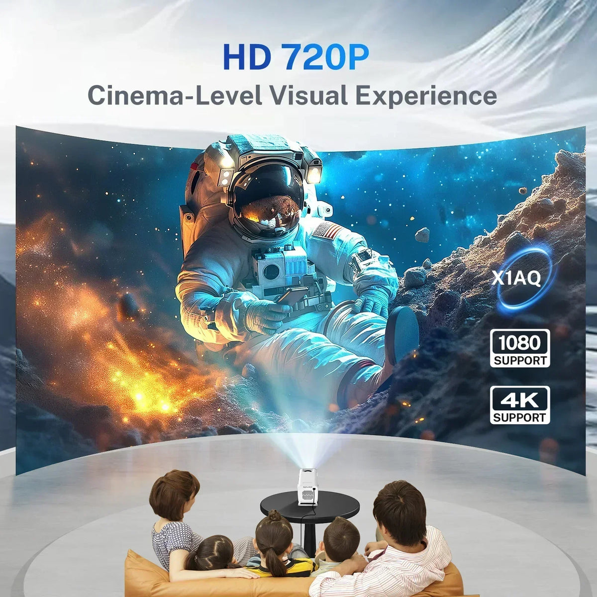 X1 Smart Mini Projector – WiFi 6, Bluetooth 5.4, Native 720P, 4K Supported, Auto Keystone, 180° Rotating Portable Home Theater Projector