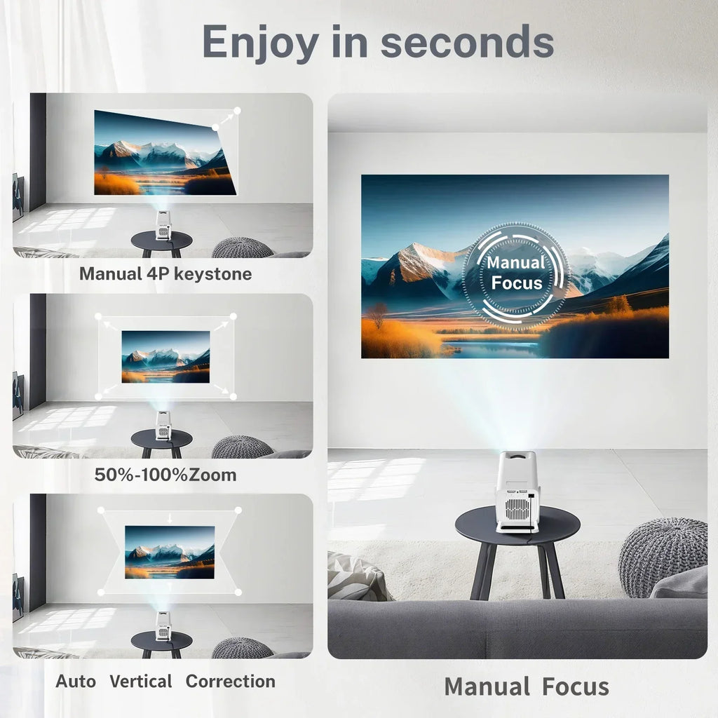X1 Smart Mini Projector – WiFi 6, Bluetooth 5.4, Native 720P, 4K Supported, Auto Keystone, 180° Rotating Portable Home Theater Projector