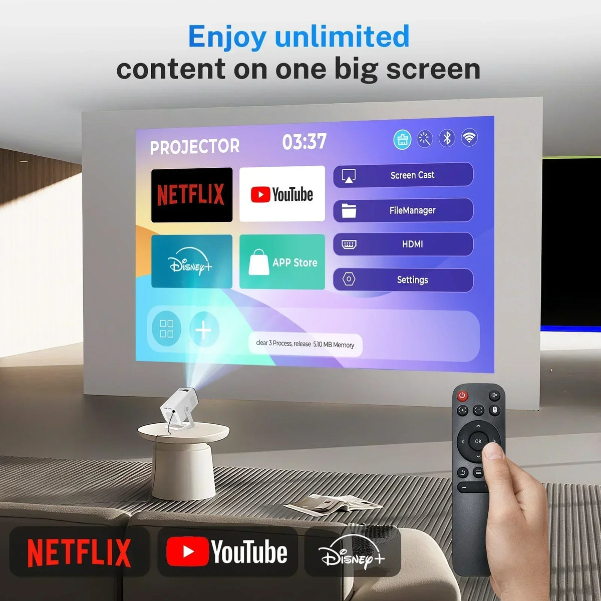 X1 Smart Mini Projector – WiFi 6, Bluetooth 5.4, Native 720P, 4K Supported, Auto Keystone, 180° Rotating Portable Home Theater Projector