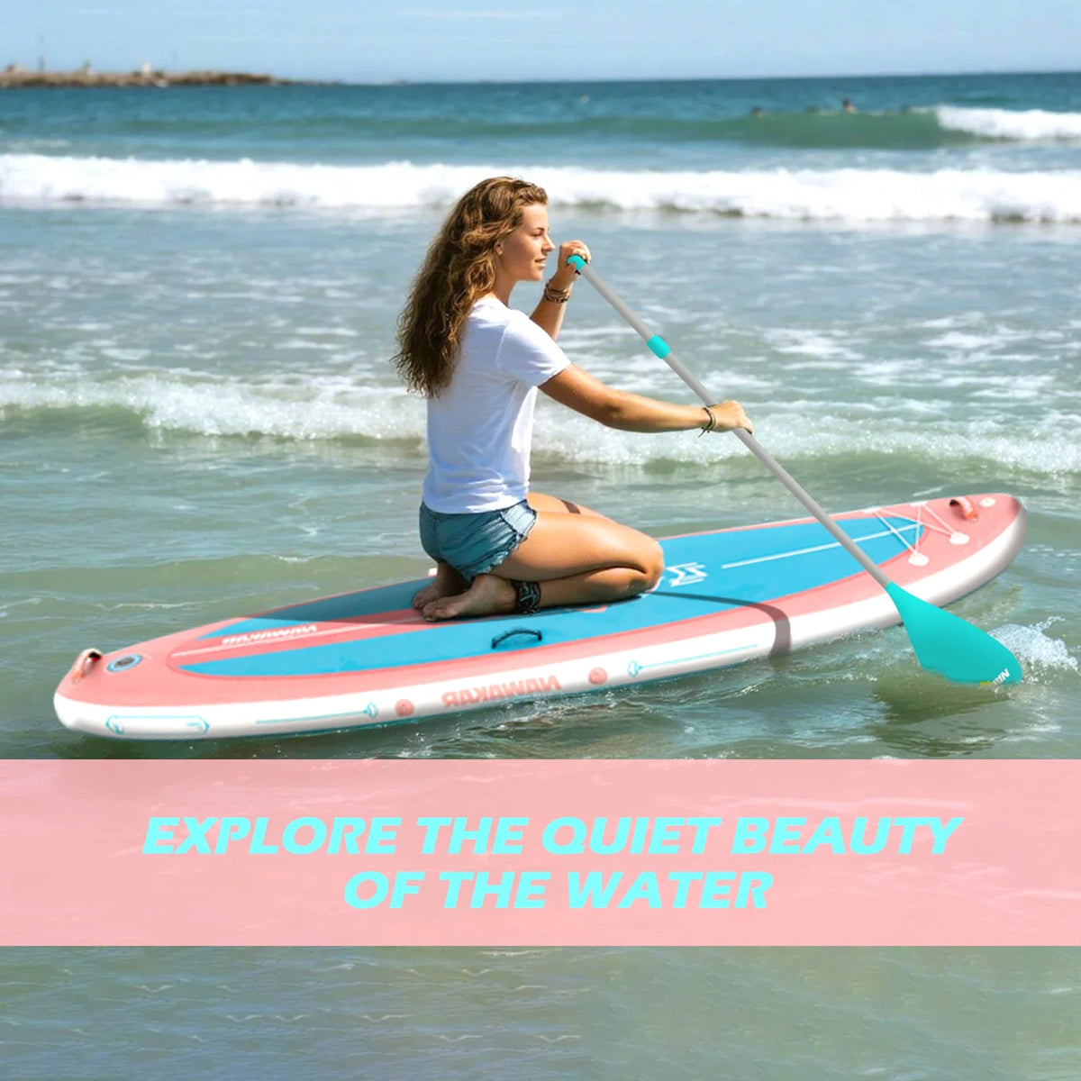 NAWAKAR 336x91x15cm Inflatable Stand Up Paddle Board Extra Wide Yoga ISUP Premium Complete Set Pink Blue Women Adults SUP Boards