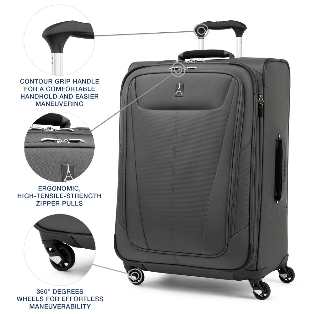 Travelpro Maxlite 5 Softside Expandable Luggage with 4 Spinner Wheels, Lightweight Suitcase, Men and Women ( Shadow Grey , Checked-Medium 25-Inch ) Shadow Grey Checked Medium 25 Inch U14